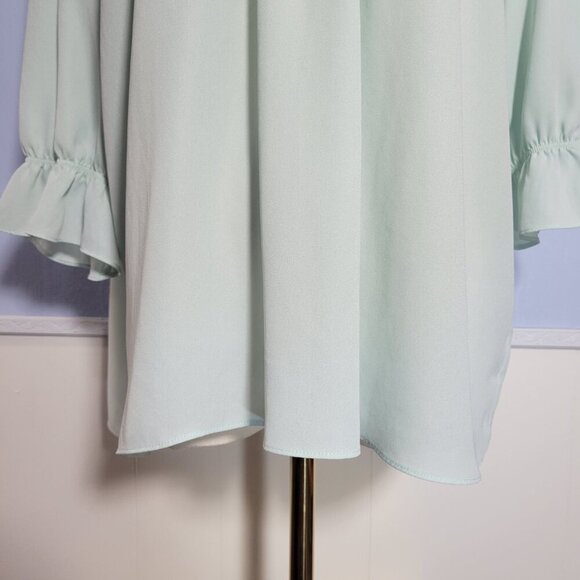 Zac & Rachel Large Light Mint Green Flutter Ruffle 3/4 Sleeve Lightweight Blouse - Picture 3 of 10
